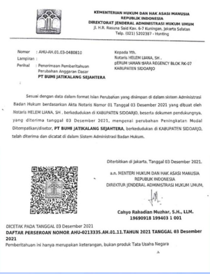 SK-Kemenhunkam PT BUMI JATIKALANG SEJAHTERA