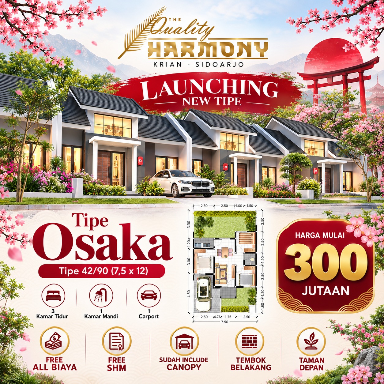 Launching tipe Osaka 42/90 Quality Harmony Krian Sidoarjo harga mulai 300 jutaan