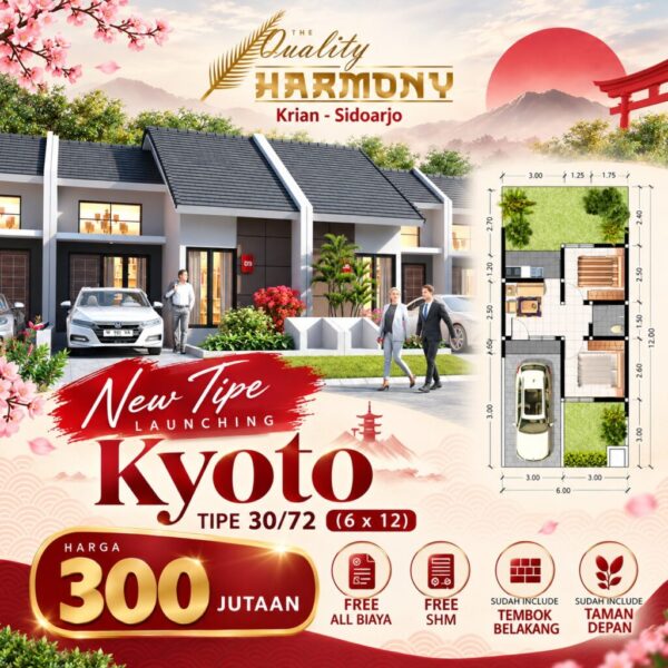 Launching tipe Kyoto 30/72 Quality Harmony Krian Sidoarjo harga 300 jutaan