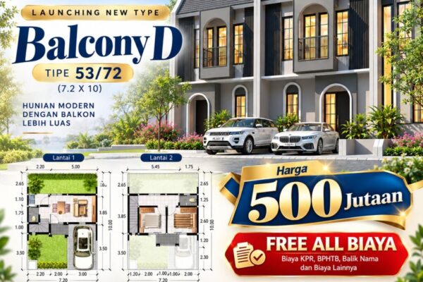 Rumah dengan balkon di Krian tipe Balcony D Quality Riverside