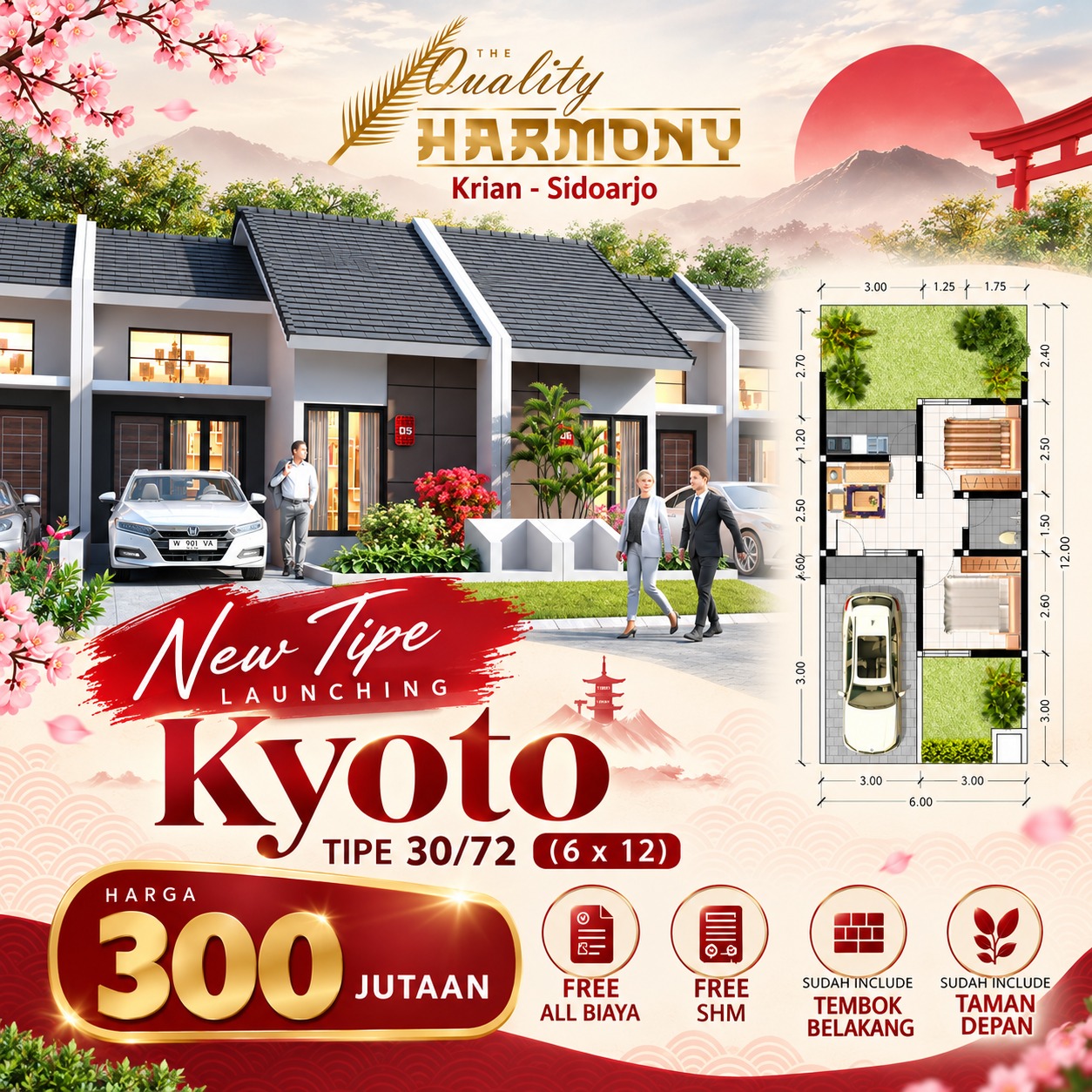 Launching tipe Kyoto 30/72 Quality Harmony Krian Sidoarjo harga 300 jutaan