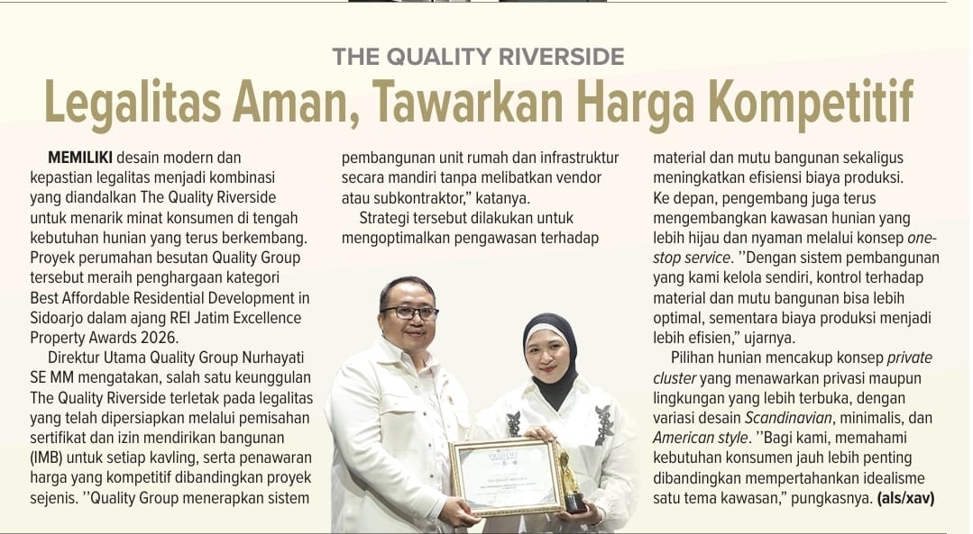 Pemberitaan Jawa Pos tentang The Quality Riverside legalitas aman dan harga kompetitif